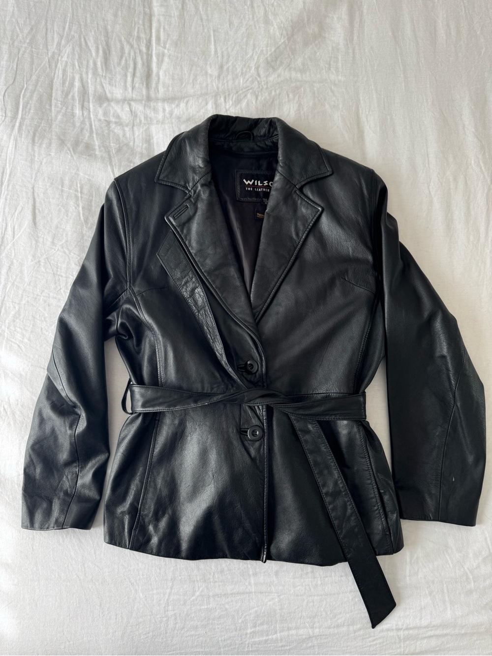 Wilson Black Leather Belted Blazer Jacket - Women's